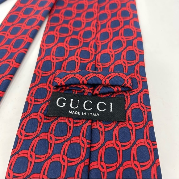 Gucci Mens Tie Silk Necktie Red Blue Authenticated - Picture 3 of 12